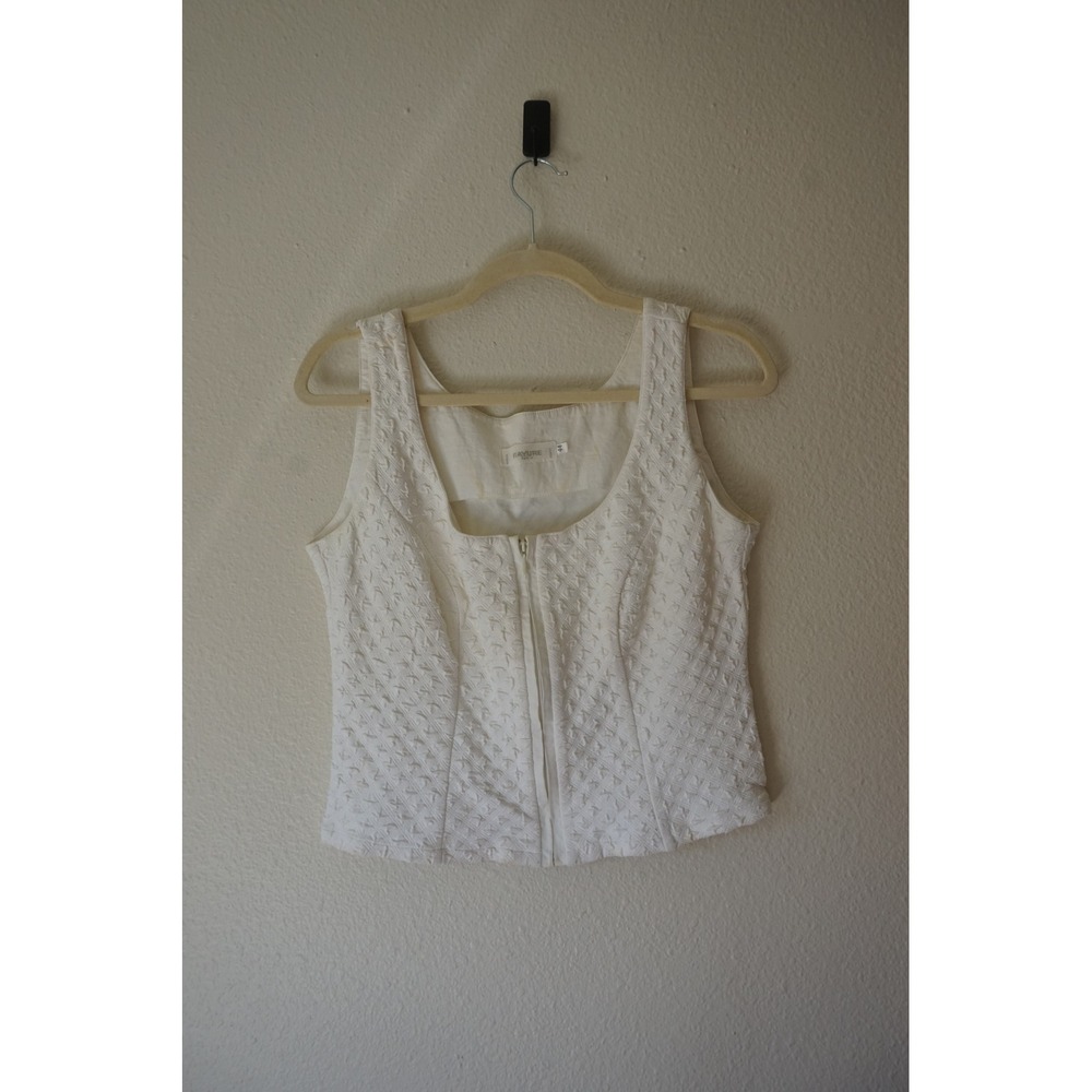 Rayure Paris Corset Tank Top Textured Zip‎ Front Parisian Chic White Size 44